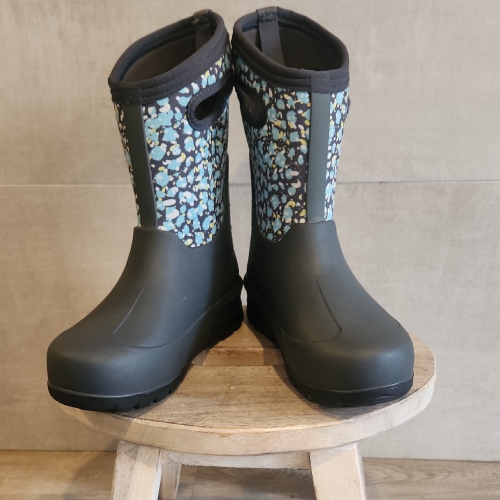 Bogs Kids' Dark Gray and Floral Patterned Rain Boots